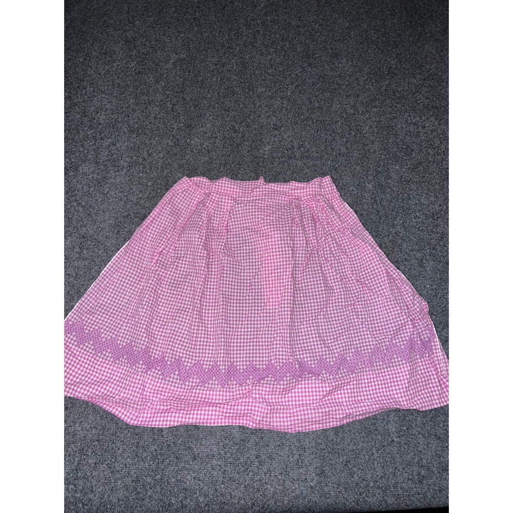 Womens Pink Gingham Plaid Mini Skirt Embroidered Hem Cotton Blend